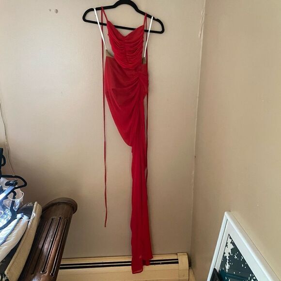 Michael Costello x Revolve Follie Dress red mesh maxi mini gown slip Sz XS NWT - Picture 15 of 16